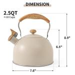 LONFFERY Tea Kettle for Stove Top, 2.5 Quart Whistling Tea Kettle, with Food Grade Stainless Steel and Wood Pattern Folding Handle, Creamy White
