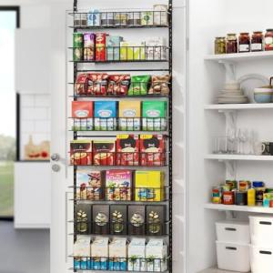 ElegantArray 8-Tier Pantry Door Oragnizer, Over The Door Pantry Organizer Rack and Storage, Hanging Spice Rack Shelves Door, Home Office Laundry Room Bathroom & Kitchen Organization Essentials Metal