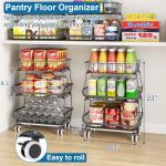 OKZEST 3-Tier Rolling Pantry Floor Organizer and Storage Cart with Wheels, Stackable Wire Pantry Baskets for Pantry Shelves, Kitchen Fruit Basket Stand and Storage Rack for Fruit Snack Onion Potato