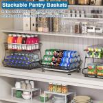 OKZEST 3-Tier Rolling Pantry Floor Organizer and Storage Cart with Wheels, Stackable Wire Pantry Baskets for Pantry Shelves, Kitchen Fruit Basket Stand and Storage Rack for Fruit Snack Onion Potato