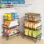 OKZEST 3-Tier Rolling Pantry Floor Organizer and Storage Cart with Wheels, Stackable Wire Pantry Baskets for Pantry Shelves, Kitchen Fruit Basket Stand and Storage Rack for Fruit Snack Onion Potato