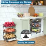 OKZEST 3-Tier Rolling Pantry Floor Organizer and Storage Cart with Wheels, Stackable Wire Pantry Baskets for Pantry Shelves, Kitchen Fruit Basket Stand and Storage Rack for Fruit Snack Onion Potato