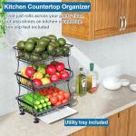 OKZEST 3-Tier Rolling Pantry Floor Organizer and Storage Cart with Wheels, Stackable Wire Pantry Baskets for Pantry Shelves, Kitchen Fruit Basket Stand and Storage Rack for Fruit Snack Onion Potato