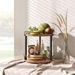 YATINEY Lazy Susan Organizer, Rotating Spice Rack, 2 Tier Spice Turntable Organizer, Industrial Turntable Spice Holder, for Kitchen Countertop and Cabinet, Compact and Versatile, Rustic Brown SR22BR