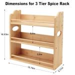 Thalomely 3 Tier Bamboo Spice Rack, Spice Rack Organizer, Seasoning Jars Rack Shelf Spice Organizer for Kitchen Counter or Wall Mounting, Spice Storage Holder with handles, Jars Not Included,Natural