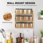 Thalomely 3 Tier Bamboo Spice Rack, Spice Rack Organizer, Seasoning Jars Rack Shelf Spice Organizer for Kitchen Counter or Wall Mounting, Spice Storage Holder with handles, Jars Not Included,Natural