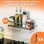 Bunoxea Spice Rack Wall Mounted 4 Pack,Space-Saving Spice Organizer for Spice Jars and Seasonings,Screw or Adhesive Hanging Spice Rack Organizer for Your Kitchen Cabinet,Pantry Door,11.41x2.75x2.75in