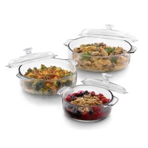Libbey Baker's Basics 3-Piece Glass Casserole Dishes with Glass Covers, Stackable Casserole Dishes for Oven, Microwave, Refrigerator, Versatile Baking Dish Set