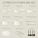 CAROTE 17pc Nonstick Cookware Set with Detachable Handle