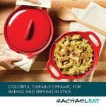 Rachael Ray Solid Glaze Ceramics Casserole Bakers/Baking Dish with Shared Lid Set, 3 Piece, Red
