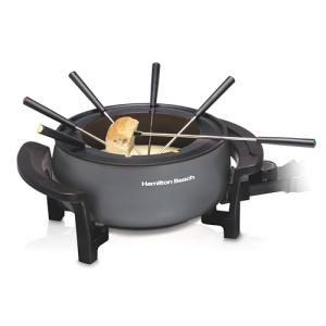 Hamilton Beach 12 Cup Electric Fondue Pot Set with Temperature Control, 6-Color Coded Forks, for Cheese, Chocolate, Hot Oil, Broth, 3 Quart PFAS-Free Nonstick Interior, Gray (86202)