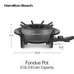 Hamilton Beach 12 Cup Electric Fondue Pot Set with Temperature Control, 6-Color Coded Forks, for Cheese, Chocolate, Hot Oil, Broth, 3 Quart PFAS-Free Nonstick Interior, Gray (86202)