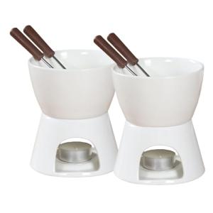 Sizikato Pure White Porcelain Chocolate Fondue Set, 10 Oz, Set of 2