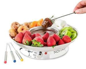 Nostalgia Electric Fondue Party Set – 10 oz Melting Pot, 4 Roasting Forks, & Detachable Serving Tray – Melted Cheese, Chocolate, or Dessert – Perfect for Gifts, Parties, Date Night – Stainless Steel