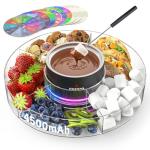 FEPPO Cordless Electric Fondue Pot Set with Mood Light, 2*4500mAh Rechargeable Battery Powered, 7 Game Cards & Detachable Taco Serving Tray, Melted Chocolate Cheese for Outdoor Indoor Parties Camping