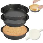 tutikuki 8" Round Cake Pan, 3PCS Nonstick Cake Pans with 100 PCS Parchment Paper, Carbon Steel Cake Baking Pans with Handle, Dishwasher Safe