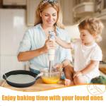 tutikuki 8" Round Cake Pan, 3PCS Nonstick Cake Pans with 100 PCS Parchment Paper, Carbon Steel Cake Baking Pans with Handle, Dishwasher Safe