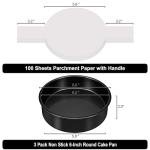 AWTBDP 6 Inch Cake Pans Set of 3, Smash Cake Pans with 100PCS Parchment Paper for Layer Cakes, No-Stick Round Cake Pan Sets for Baking, Durable Baking Pan Set for Christmas Birthday, Dishwasher Safe