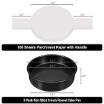 AWTBDP 8 Inch Cake Pan Set of 3, Nonstick Baking Pans Set with 100PCS Pre-cut Parchment Paper for Layer Cakes, Durable Round Cake Pans Sets for Baking for Birthday Christmas, Dishwasher Safe