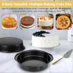 8 Inch Cake Pan, Nonstick 4 Pack Round Cake Pans with 100PCS Pre-cut Parchment Paper for Birthday Christmas, Durable Circle Cake Pan Sets with Handle for Baking Multi-Layer Cakes, Dishwasher Safe