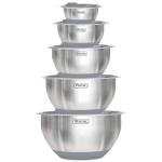 Viking Mixing Bowls Set, 10 Piece Stainless Steel Kitchen Cookware, Non-Slip Silicone Base, Includes Tight Fit Lids, Dishwasher Safe, Grey