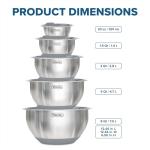 Viking Mixing Bowls Set, 10 Piece Stainless Steel Kitchen Cookware, Non-Slip Silicone Base, Includes Tight Fit Lids, Dishwasher Safe, Grey