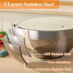 Winproper Mixing Bowls with Lids Set, 6 PCS Stainless Steel Mixing Bowls with 3 Grater Attachments, Kitchen Food Storage Organizers Nesting Mixing Bowl, Large Size 4.5, 3.5, 2.1, 1.5, 1.1, 0.7QT