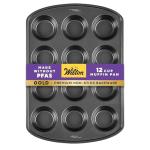 Wilton Gold Non-Stick 12 -Cup Muffin Pan, Cold-Rolled Steel Bakeware, Made without PFAS, 10.5 x 15 x 1.4 in, Packaging May Vary