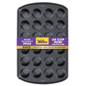 Wilton Gold Non-Stick 24-cup Muffin Pan, Cold-Rolled Steel Bakeware, Made without PFAs, 16 x 10 x 1 in., Packaging may Vary