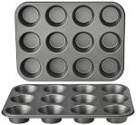Amazon Basics Nonstick Muffin Pan, Set of 2, Sturdy, Oven Safe, Bakes Evenly, Easy to Clean, 12 Cups, Gray, 13.9x10.55x1.22"