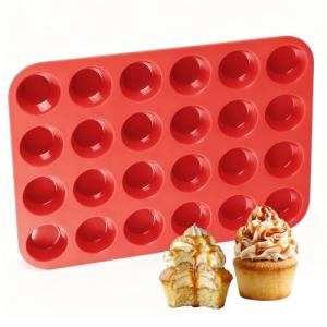 CAKETIME Silicone Muffin Pan Mini 24 Cups Cupcake Pan, Nonstick Food Grade Silicone Mold Baking Pan 1 Pack