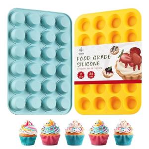VRUIFA 2PCS Silicone Mini Muffin Pan, 24 Cups Nonstick Mini Cupcake Pan for Baking, BPA Free and Dishwasher Safe, Great for Making Muffin Cakes, Tart, Bread and Egg Bites