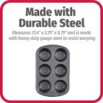 GoodCook Everyday Nonstick Steel Jumbo Texas Muffin Pan, 6-cup, Gray