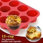 Vodolo 12-Cup Silicone Professional Non-Stick Popover Pans for Muffins, Brownies and Baking