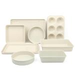 Martha Stewart Gallen 10 Piece Baking Pans Ceramic PFA Free Non Toxic Non Stick Bakeware Set - Linen White