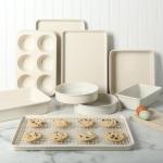 Martha Stewart Gallen 10 Piece Baking Pans Ceramic PFA Free Non Toxic Non Stick Bakeware Set - Linen White