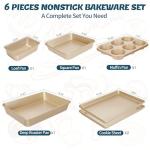 Baking Pans Set, Nonstick Stackable Bakeware Sets, Oven Pans for Cooking, AIVIKI 6 Pieces Baking Sheets Set Including Cookie Sheet, Deep Roaster Pan, Square Pan, Loaf Pan, Muffin Pan, Carbon Steel