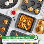 HONGBAKE Bakeware Sets, Baking Pans Set, Nonstick Oven Pan for Kitchen with Wider Grips, 10 Pieces Including Rack, Cookie Sheet, Cake Pans, Loaf Pan, Muffin Pan, Pizza Pan - Grey