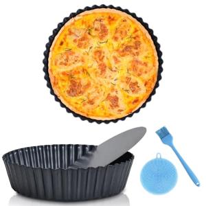 Vnray 2 Pack 9.5 inches Pie Pan with Removable Bottom for Baking, Deep Quiche Tart Pan Non Stick for Oven, Fluted Pie Dish Plate Tin for Apple, Pot Pies, Cheesecakes and Desserts