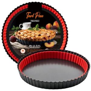 Maywe Tanso Tart Pan with Removable Bottom,9 Inch Tart and Quiche Pan,Non-stick Round Carbon Steel Deep Fluted Pie Pan with Crust Shaper Ring - Quiche Baking Dish Tart Pans For Baking Party Festival