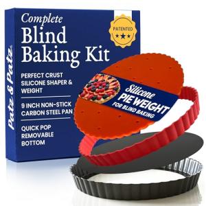 Classic All-in-One Tart Pan 9 Inch Removable Bottom Set with Patented Silicone Crust Shaper & Pie Weight - Quiche Baking Dish & Tart Molds for Baking Fruit Tarts, Pies & Quiches