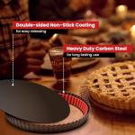 Maywe Tanso Tart Pan with Removable Bottom,9 Inch Tart and Quiche Pan,Non-stick Round Carbon Steel Deep Fluted Pie Pan with Crust Shaper Ring - Quiche Baking Dish Tart Pans For Baking Party Festival