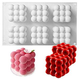 OCPO KITCHEN Bubble Silicone Baking Mold, Silicone Candle Mold, French Dessert Molds for Mousse Cake Pastry Chocolate Pudding Jelly Cheesecake Ice Cream, Cube Shape (6-Cavity)