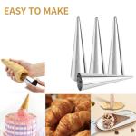 20Pcs Large Conical Cream Horn Molds, Non-stick Cream Horn Molds Stainless Steel, 5 inch Large Size Cannoli Tubes Kit Pack of Baking Cones Pastry Roll Horn Croissant Mold With brush