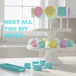 Hokkieam 5 PCS Cake Pop Mold Set with 7.87-inch Tray, Heart Square Cloud Oval Round 3D Printed Cake Pop Cutter and Pusher, Baking Molds for Home Baking, Birthday Parties, Wedding Desserts