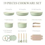 CAROTE Pots and Pans Set, Nonstick Cookware Set Detachable Handle, 19pcs Induction Kitchen Cookware Sets Non Stick with Removable Handle, RV Cookware Set, Oven Safe, Sage Green