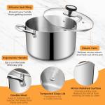 Tri-Ply Stainless Steel Stock Pot, 6.5 Quart Heavy Duty Induction Cooking Pot with Visible Lid for Pasta, Soup, Spaghetti, Sturdy & Double Handle, Dishwasher Safe