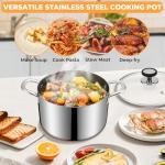 Tri-Ply Stainless Steel Stock Pot, 6.5 Quart Heavy Duty Induction Cooking Pot with Visible Lid for Pasta, Soup, Spaghetti, Sturdy & Double Handle, Dishwasher Safe