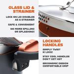 Gotham Steel 5 Quart Stock Pot Multipurpose Pasta Pot with Strainer Lid & Twist and Lock Handles, Nonstick Ceramic Surface Makes for Effortless Cleanup with Tempered Glass Lid, Dishwasher Safe