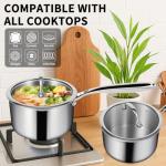 EWFEN 3 Ply Stainless Steel Sauce Pan Set with Lids, 1 & 2 & 3 Quart Multipurpose Cooking Pot, Stay-Cool Handle, Induction Oven Dishwasher Safe, 1QT & 2QT & 3QT